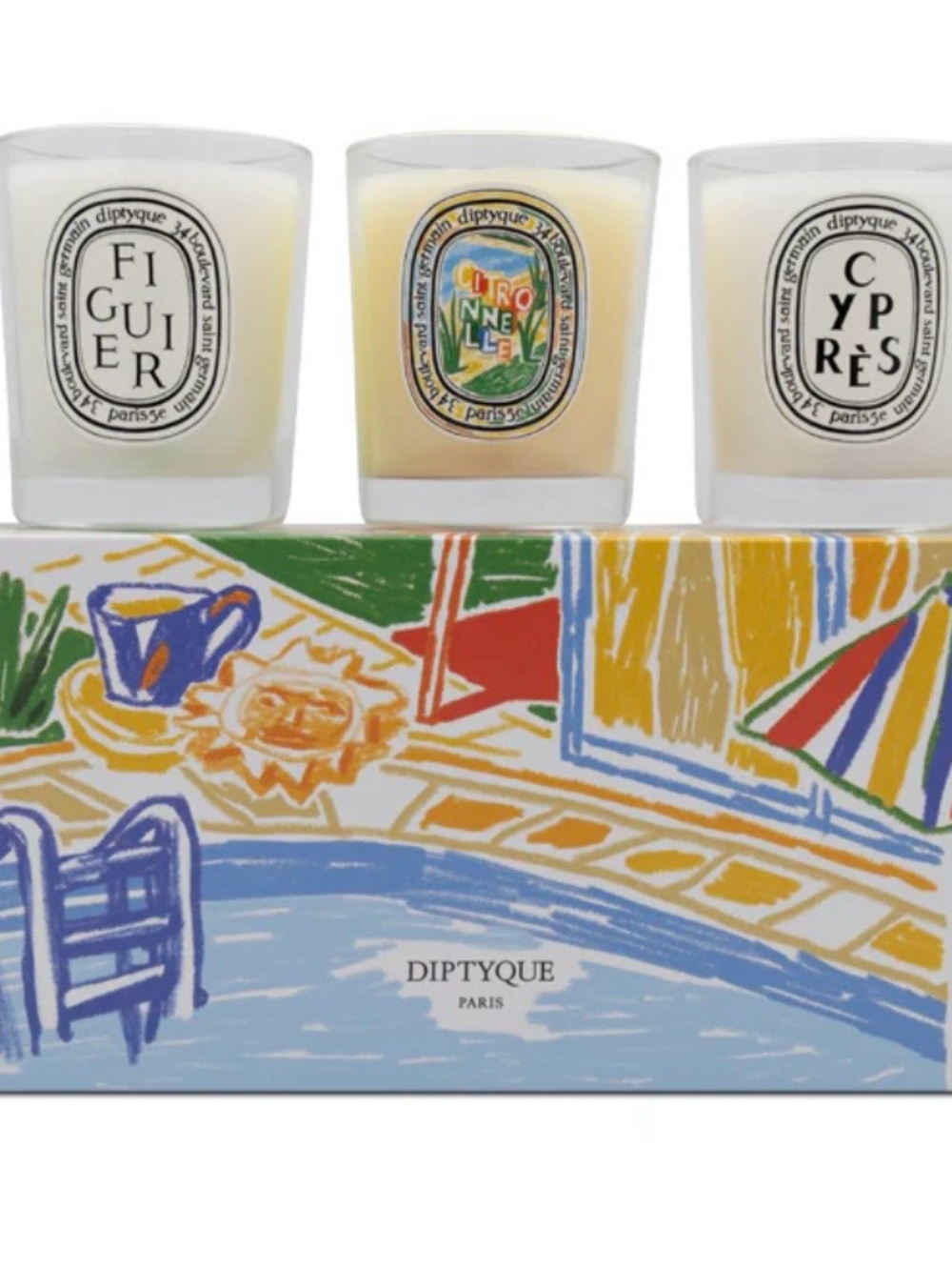 Diptyque Summer Candle Set — Figuier, Citronelle & Cypres 2.4 oz ea. New/Sealed